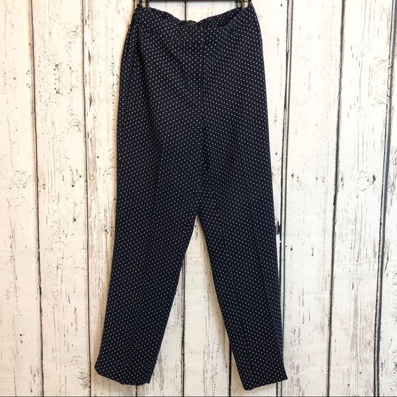 J.Crew Easy Pant Navy Ivory Foulard Print elastic waist 8 Tall preppy office - Picture 4 of 8